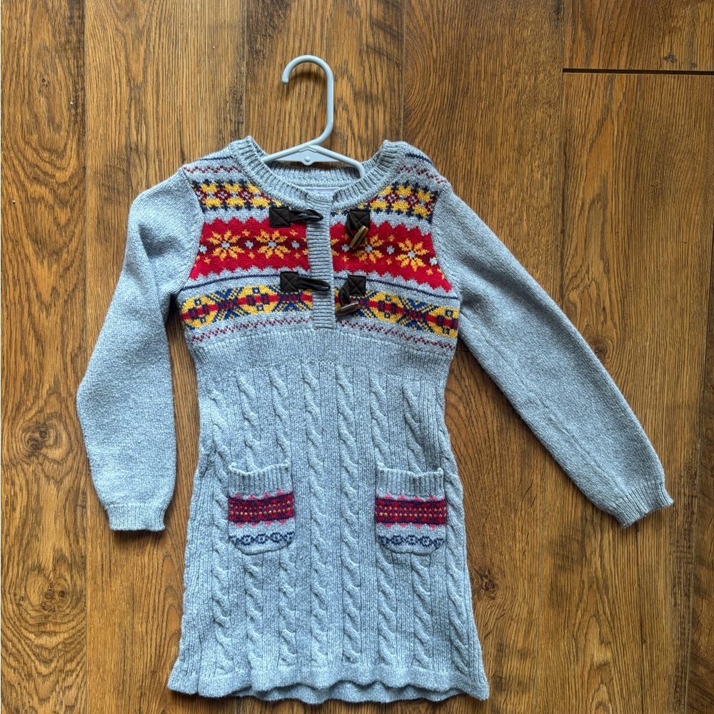 Hanna Andersson Sweater Dress – Gray Fair Isle, Size 100